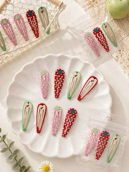 Strawberry & Apple Hair Clips 8Pcs  Cute Aesthetic Y2K Snap Clips for Girls