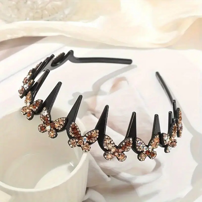 Elegant Wavy Headband for Women Non-Slip Butterfly Crystal
