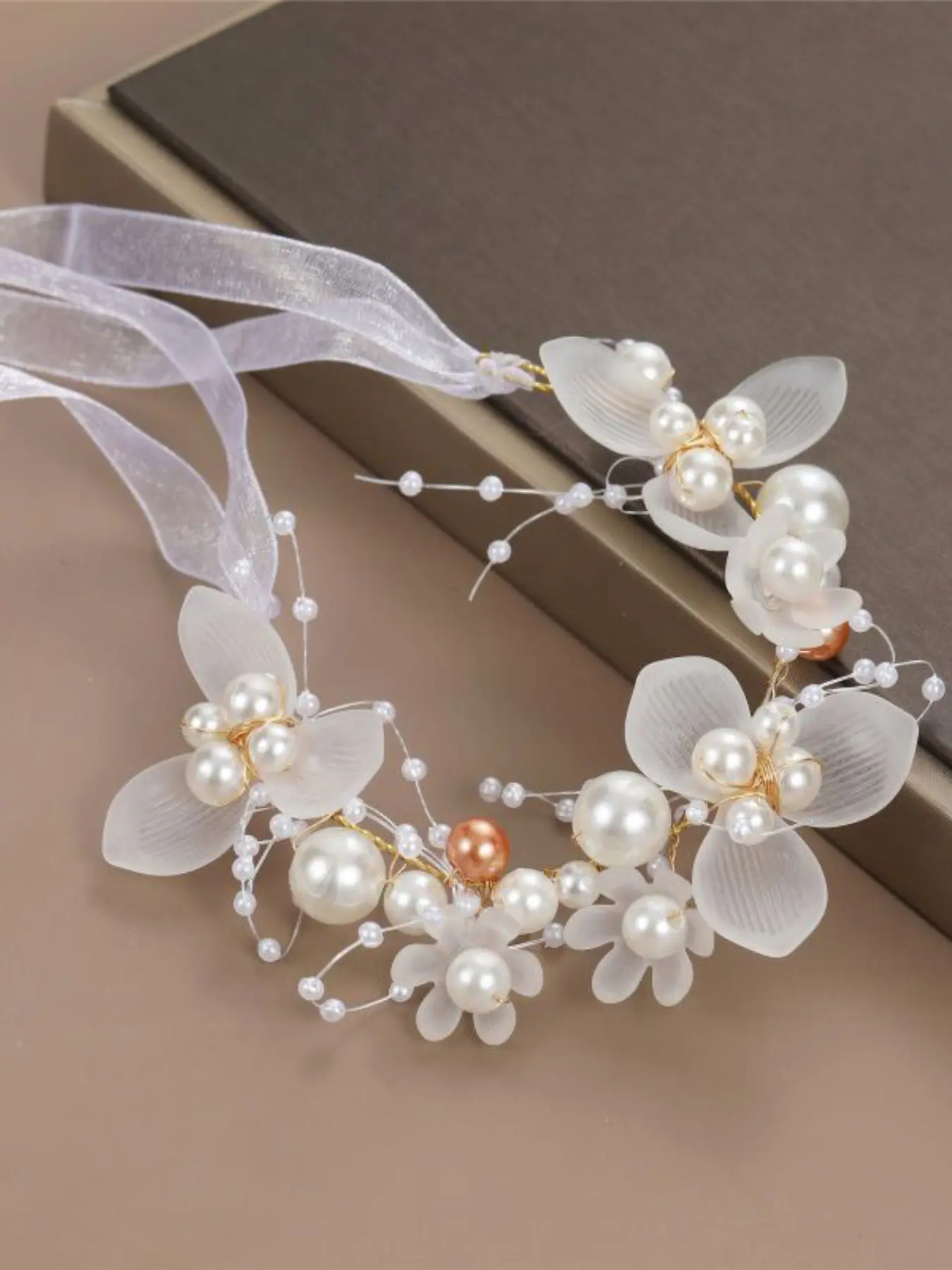 Elegant Pearl-Imitation Flower Hairband, New Forest Style Vintage Hair Accessory