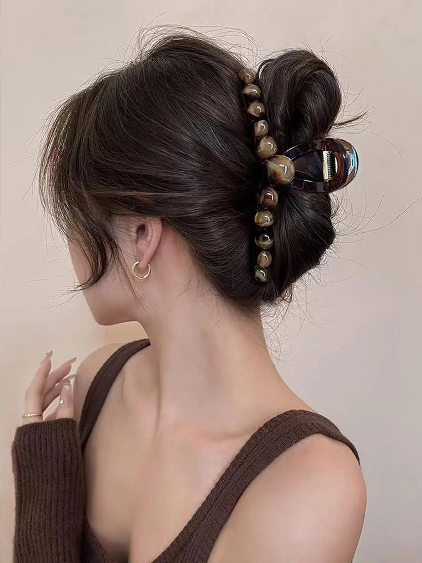 Elegant Pearl Design Large Acrylic Hair Claw, Durable & Stylish Hair Accessory for Women