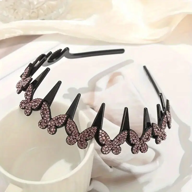 Elegant Wavy Headband for Women Non-Slip Butterfly Crystal