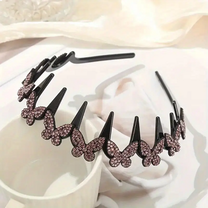 Elegant Wavy Headband for Women Non-Slip Butterfly Crystal