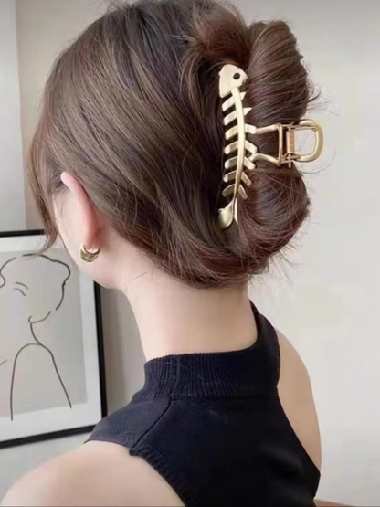 Women's Elegant Fish Bone Design Hair Claws, 2 Counts/set