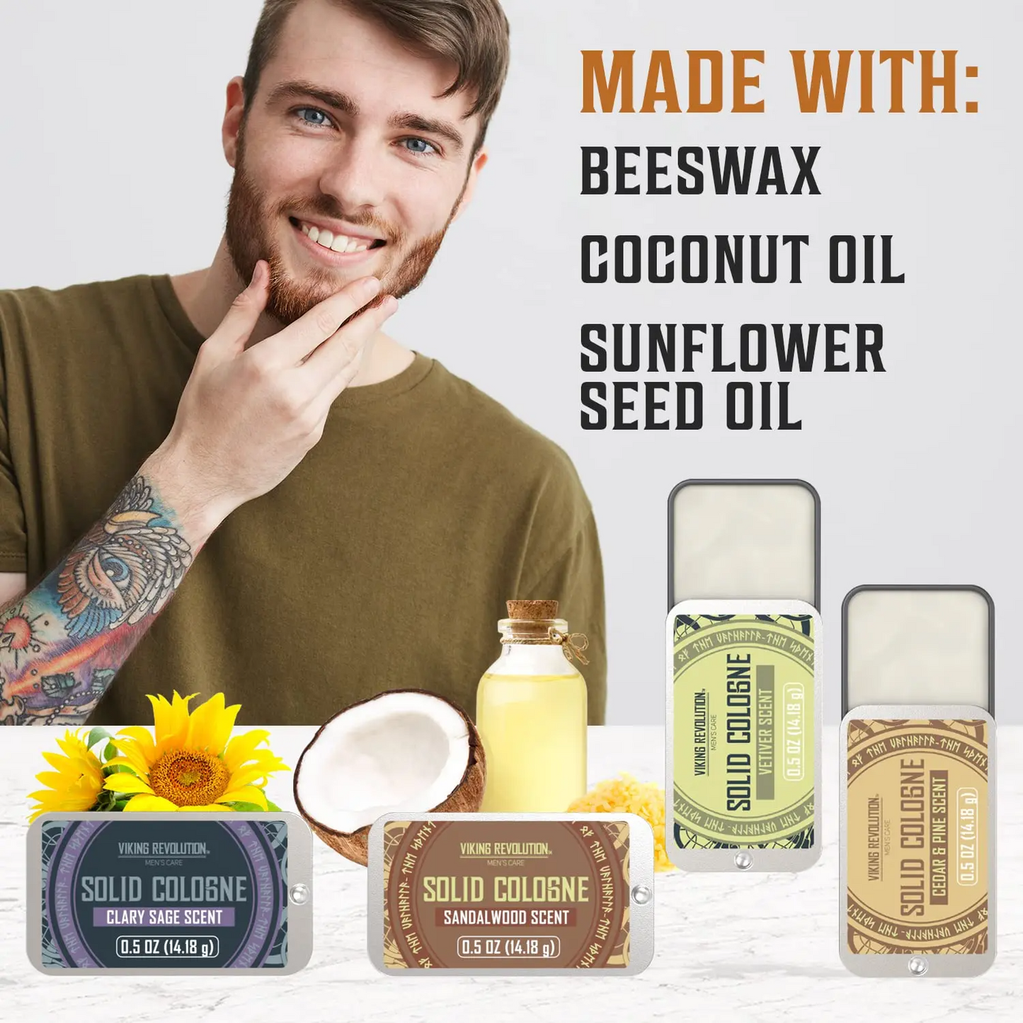 Solid Cologne for Men – 12-Scent Travel Tin Set | Alcohol-Free Balm | 0.5 oz Each