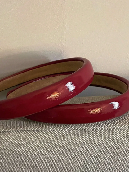 2pcs Vintage Red Faux Leather Headband, Simple Daily Wear Top Knot Hair Hoop