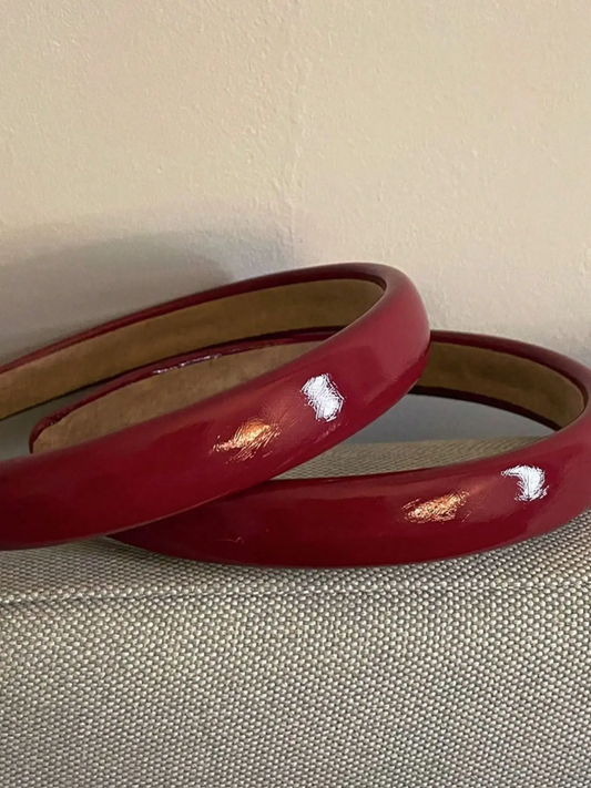 2pcs Vintage Red Faux Leather Headband, Simple Daily Wear Top Knot Hair Hoop