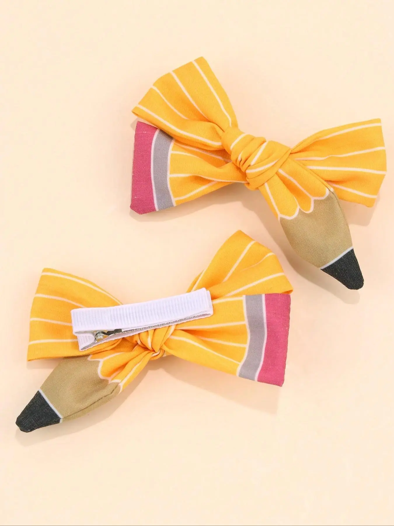 2pcs Back To School Season Pencil Hair Bow Clips