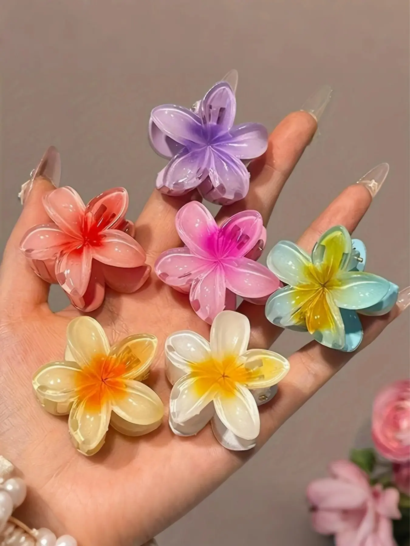 18 Pcs Gradient Candy Color Flower Hair Clips, Hair Clip Set