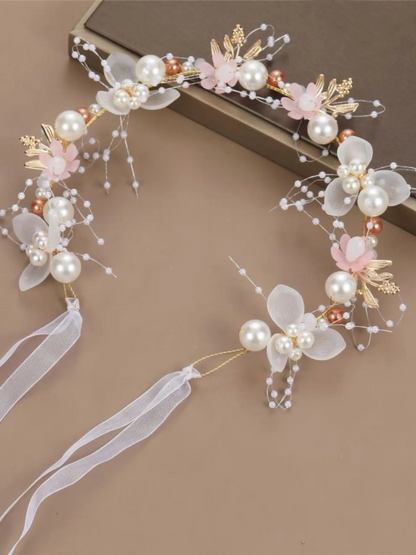 Elegant Pearl-Imitation Flower Hairband, New Forest Style Vintage Hair Accessory