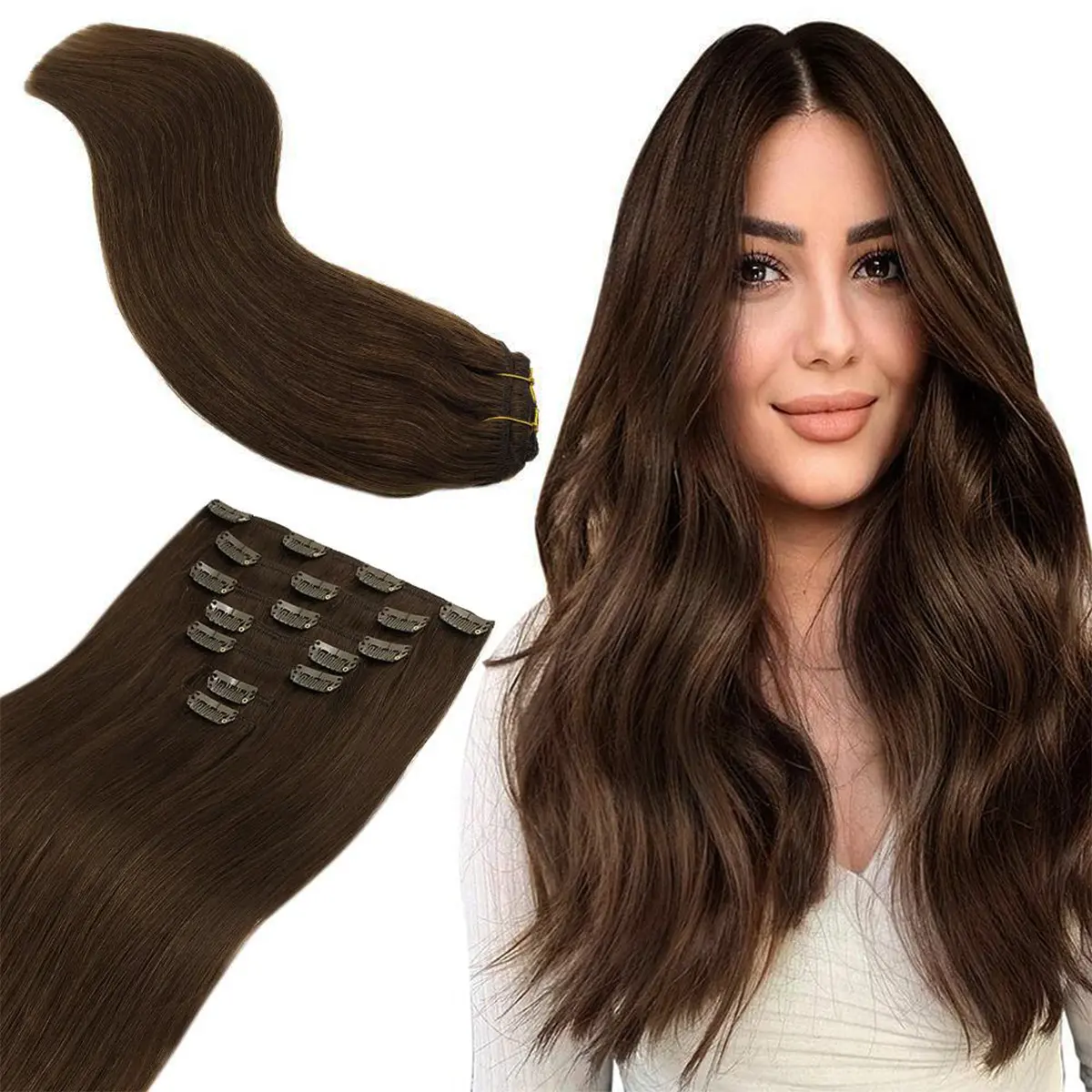 1/2Pcs Hair Extensions Clip in Human Hair Natural Straight Remy Hair Easy