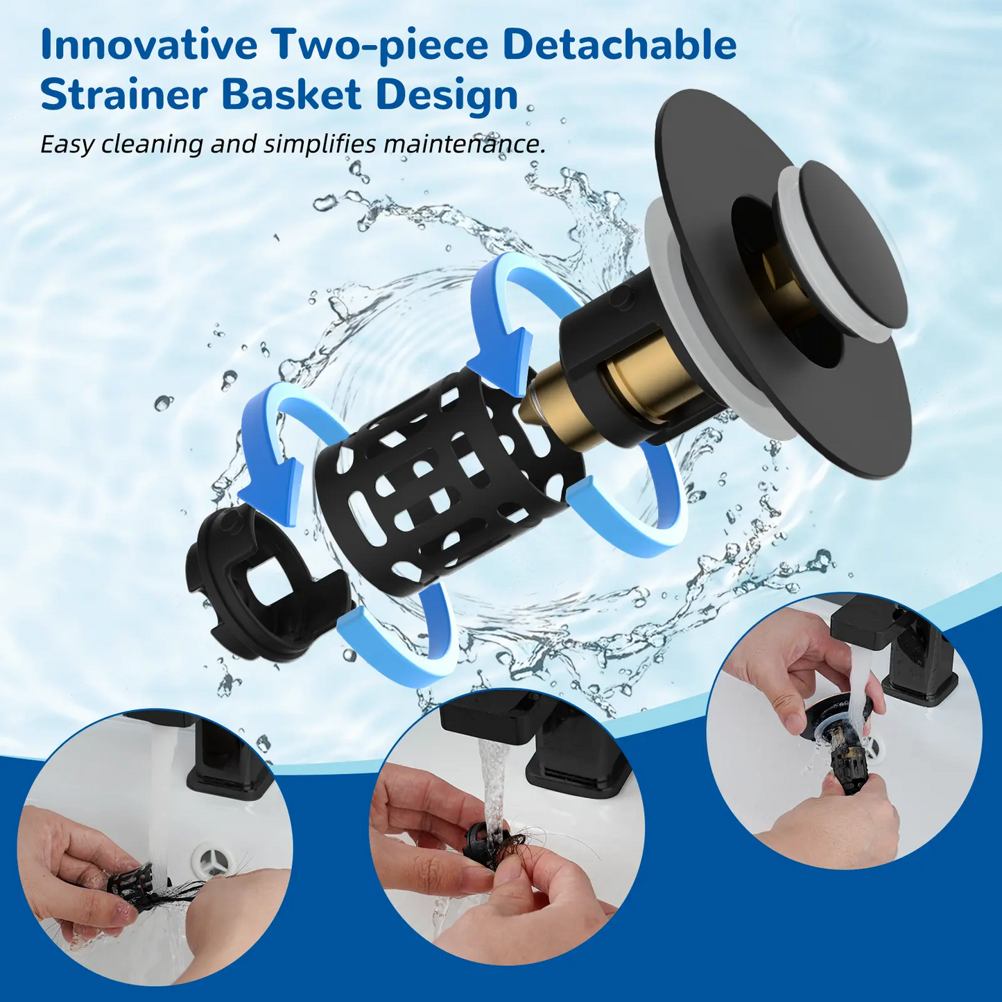 3-in-1 Bathroom Sink Drain Strainer | Pop-Up Stopper, Hair Catcher & Anti-Clog