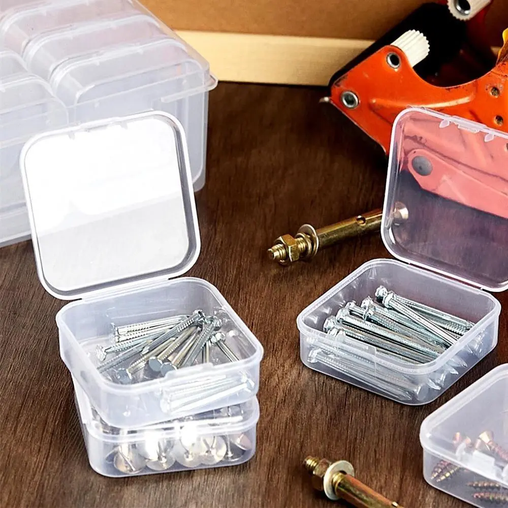 1Pcs Mini Clear Plastic Organizer Boxes with Hinged Snap Closure Lids