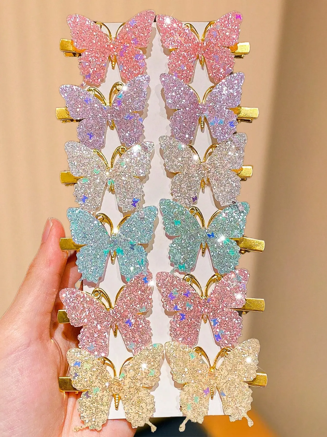 12pcs Colorful Shiny Butterfly Hair Clips, Hair Clip Set
