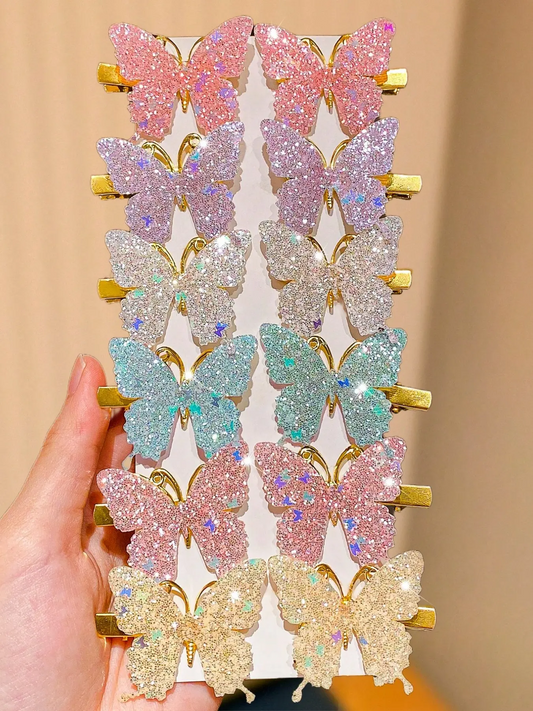 12pcs Colorful Shiny Butterfly Hair Clips, Hair Clip Set