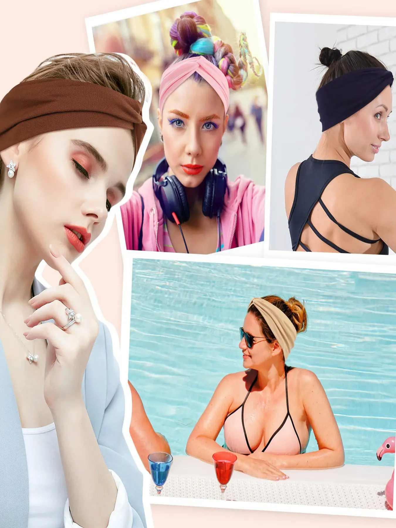 10pcs Boho Multicolor Printed Hairbands, Headband Set, Fashion Elastic Hair Bands