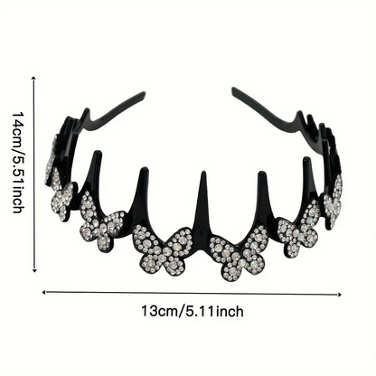 Elegant Wavy Headband for Women Non-Slip Butterfly Crystal