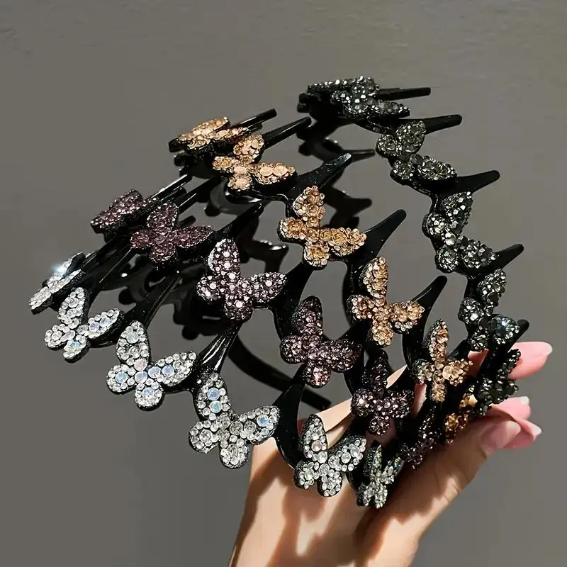 Elegant Wavy Headband for Women Non-Slip Butterfly Crystal