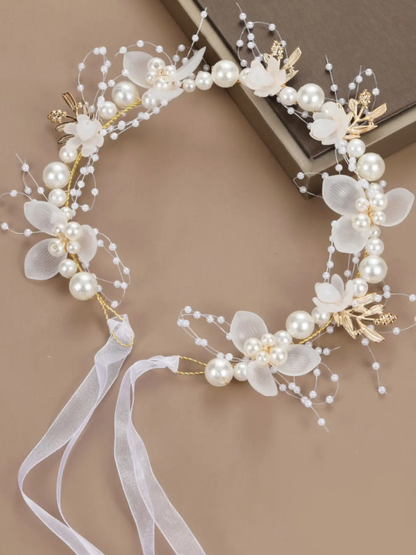 Elegant Pearl-Imitation Flower Hairband, New Forest Style Vintage Hair Accessory
