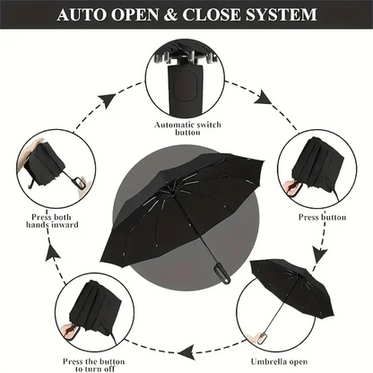 Automatic Folding Umbrella | Windproof & Waterproof, One-Touch Open/Close – 17 Colors