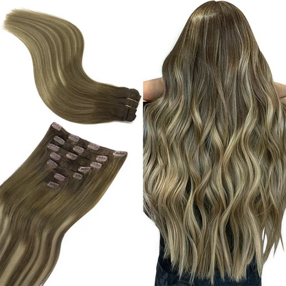 1/2Pcs Hair Extensions Clip in Human Hair Natural Straight Remy Hair Easy