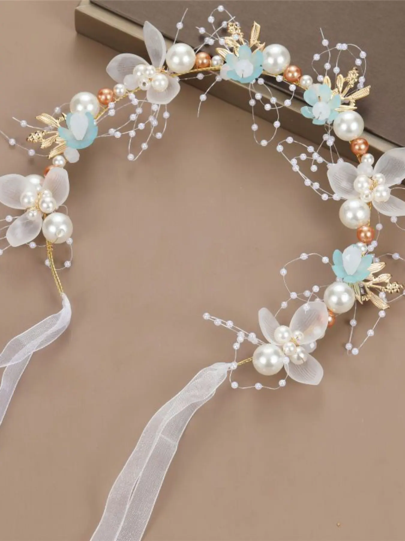 Elegant Pearl-Imitation Flower Hairband, New Forest Style Vintage Hair Accessory