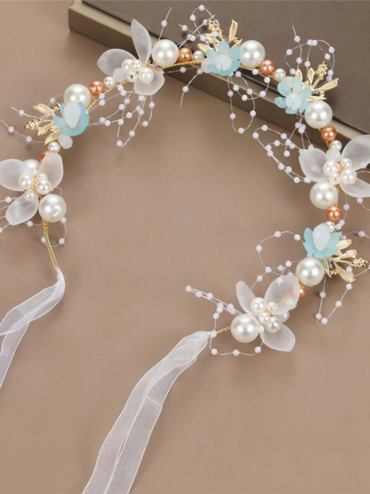 Elegant Pearl-Imitation Flower Hairband, New Forest Style Vintage Hair Accessory