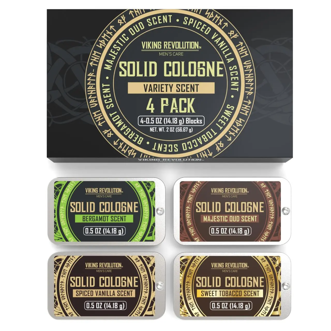 Solid Cologne for Men – 12-Scent Travel Tin Set | Alcohol-Free Balm | 0.5 oz Each